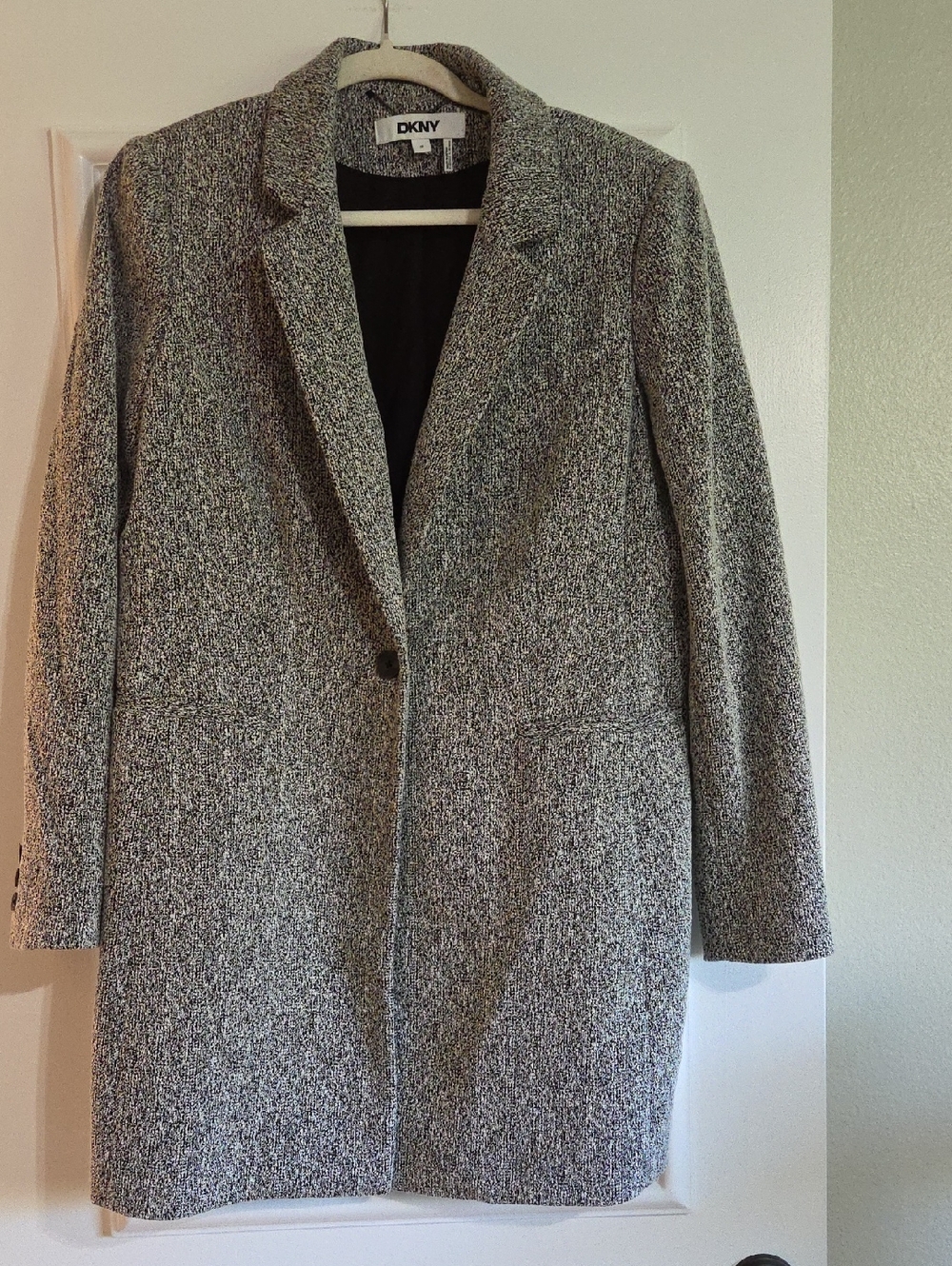 DKNY Black And White Mid Length Blazer Jacket Women's 16